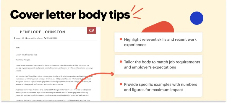 cover letter example body