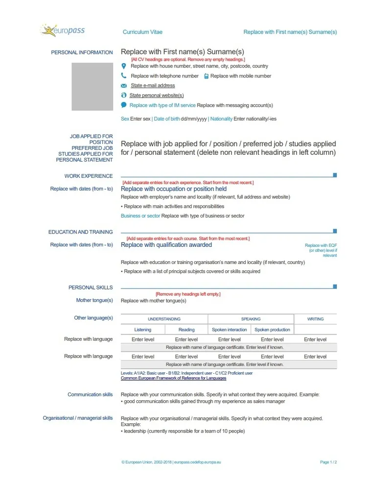 Europass CV template