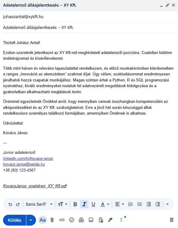 önéletrajz küldése e mailben minta