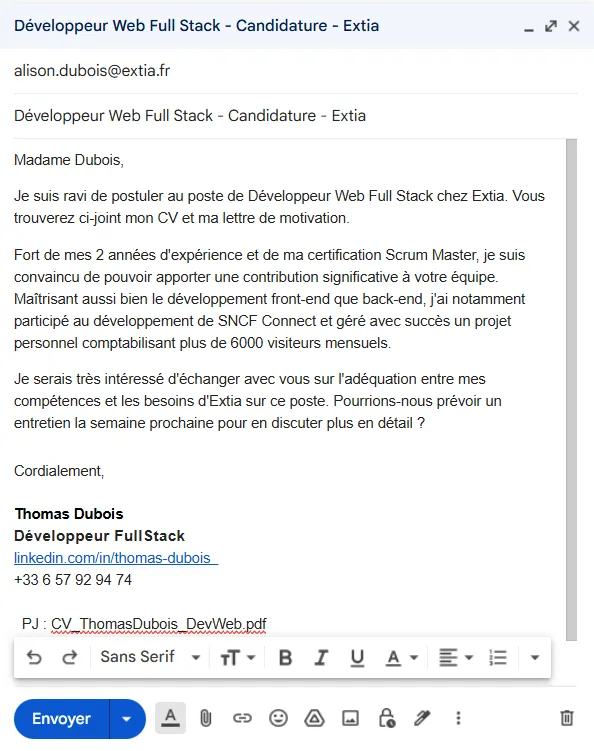Modèle d'envoi de CV via Gmail