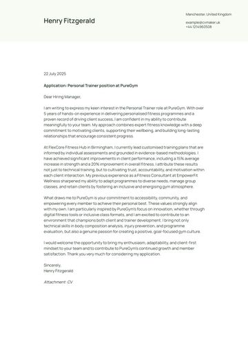 Example Personal Trainer cover letter