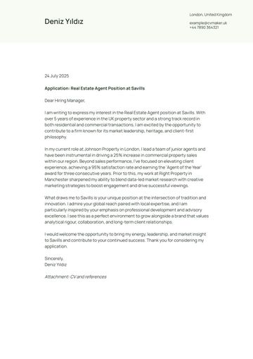 Example Estate Agent cover letter