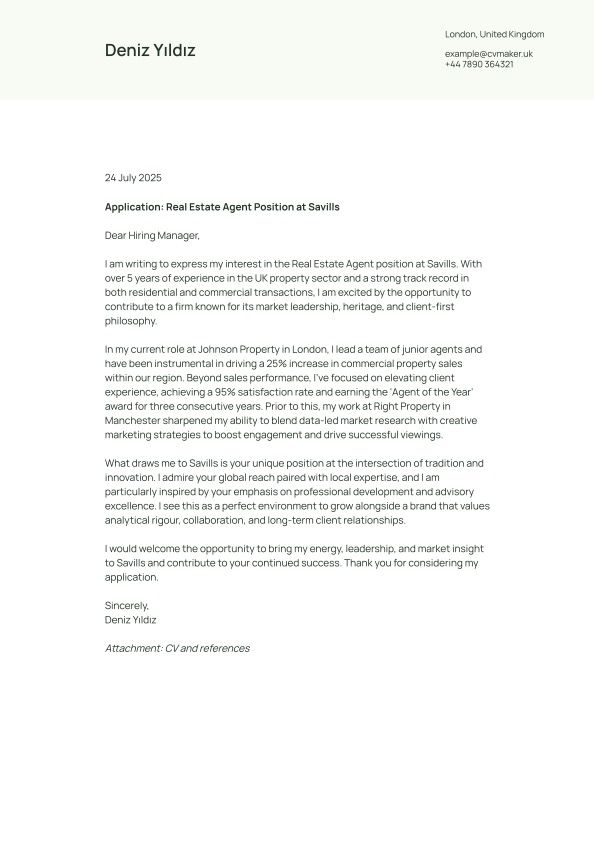 Estate Agent cover letter