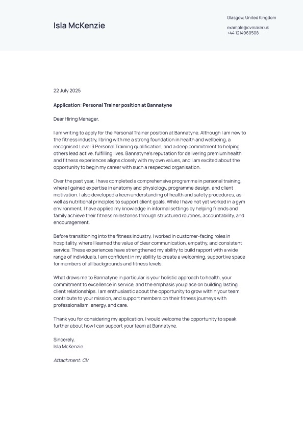 non-experienced personal trainer cover letter example