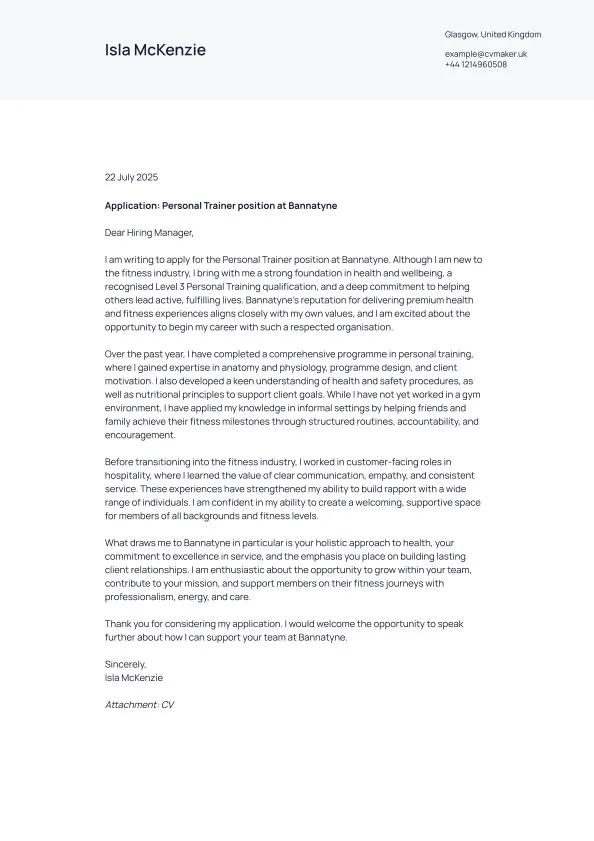 non-experienced personal trainer cover letter example