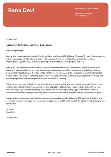 Example Baker cover letter