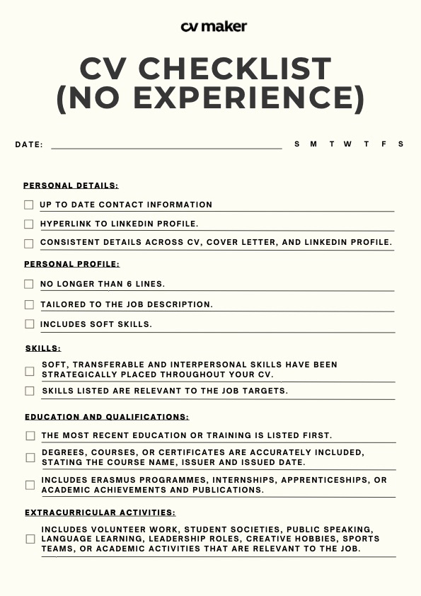 cv checklist no experience
