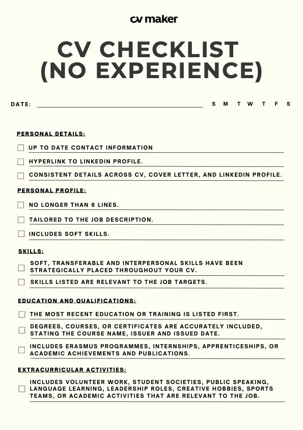 cv checklist no experience