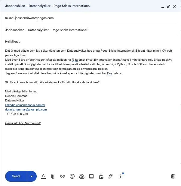 Mall för att skicka ditt CV via e-post