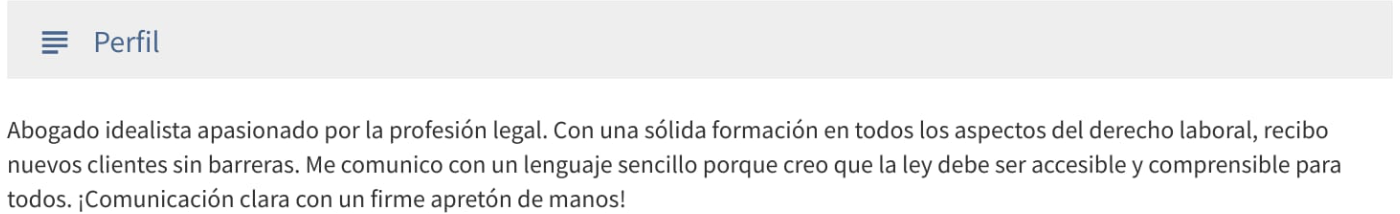 perfil profesional de un abogado ejemplo