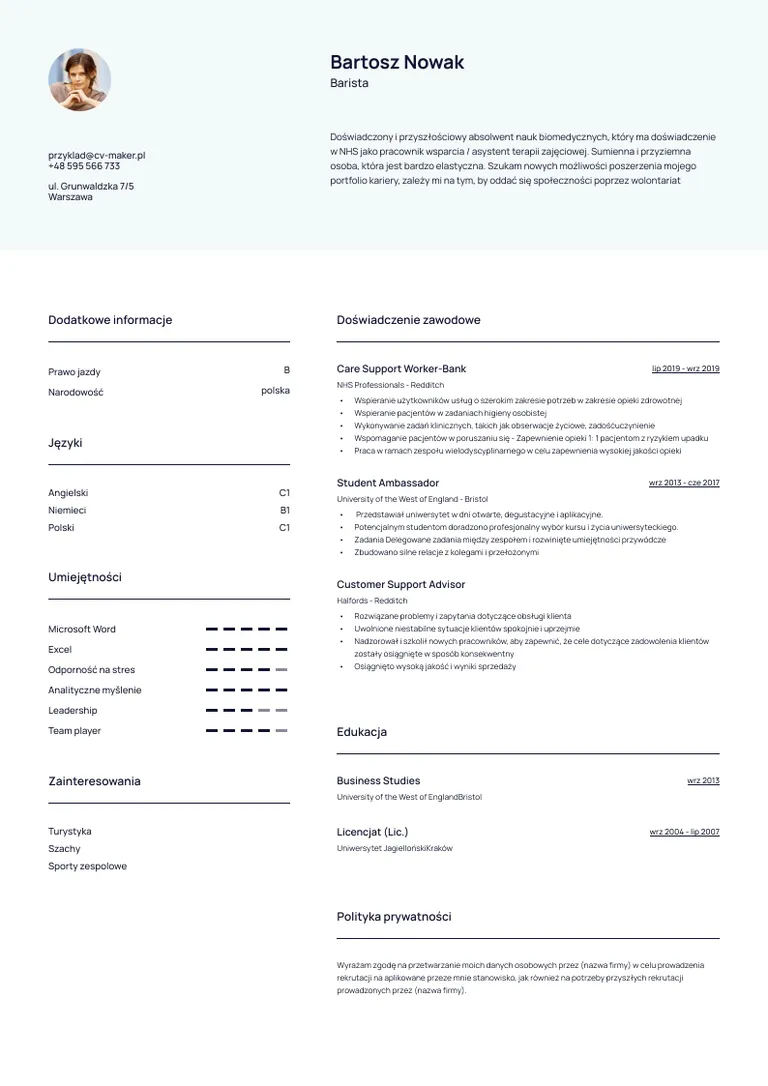 Wzór CV studenta