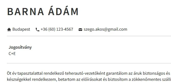 Jogosítvány példa