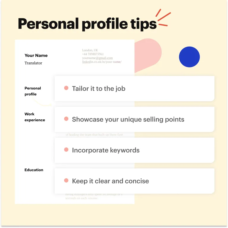 Personal profile CV example Translator CV sample