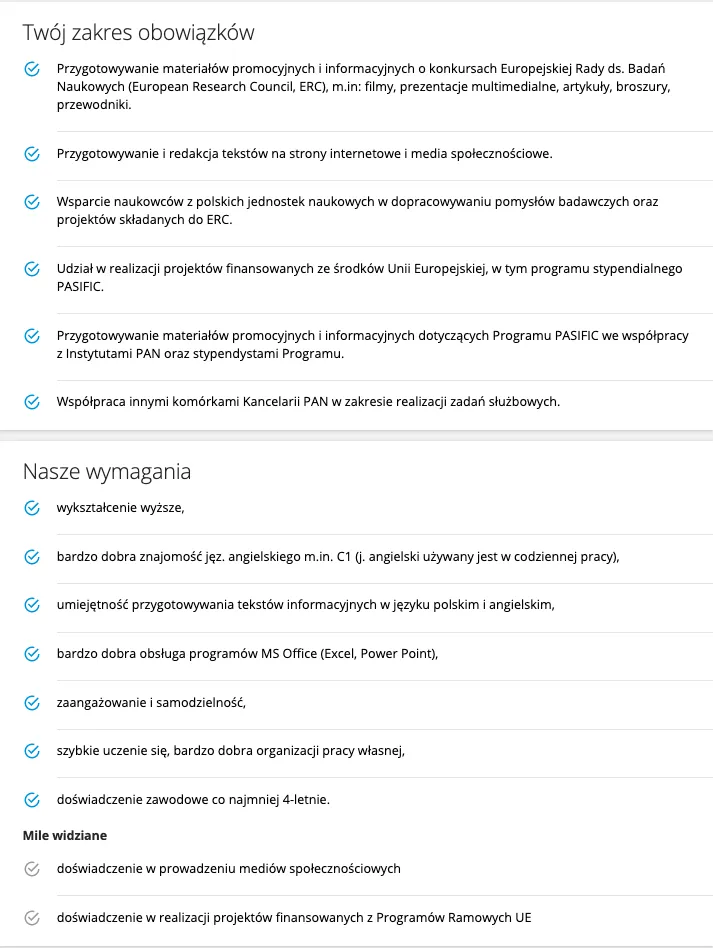 W ogłoszeniu pracy zobaczysz ten opis