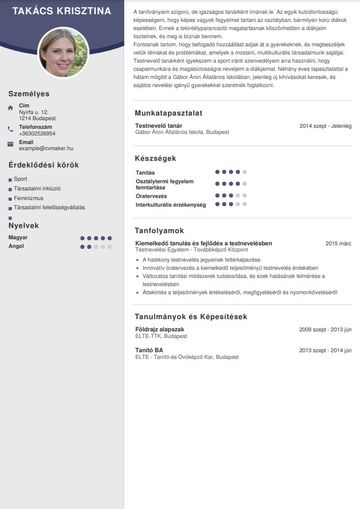 Tanár önéletrajzpélda
