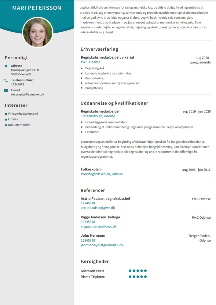 CV-eksempel – Regnskabsmedarbejder med referencer