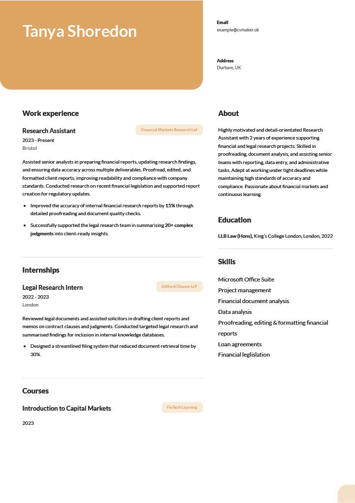 research assistant cv sample