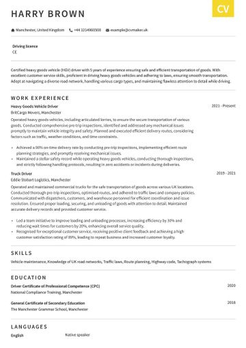 HGV driver CV sample