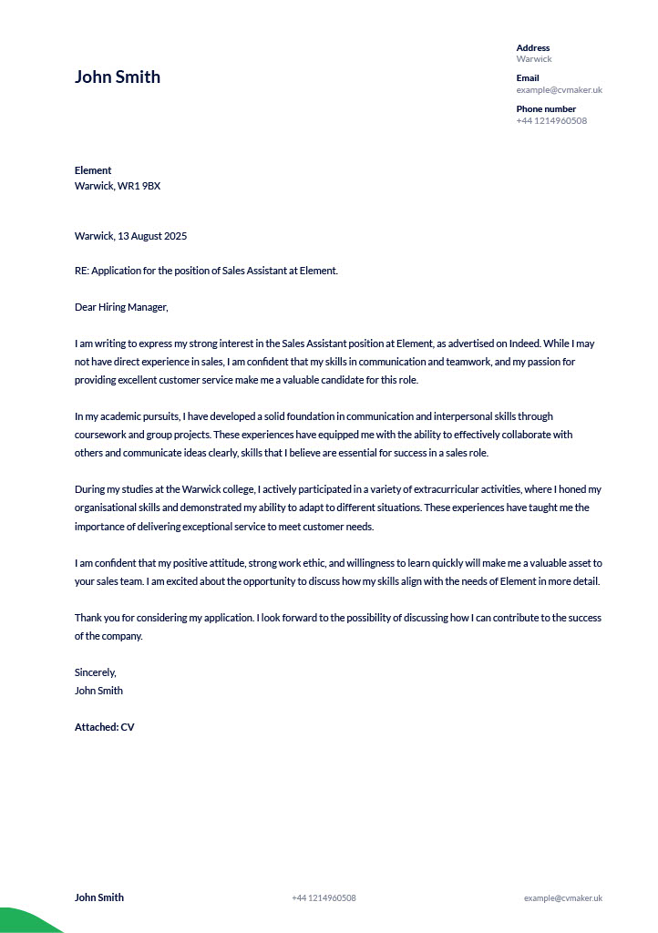 Sales cover letter sample no experience
