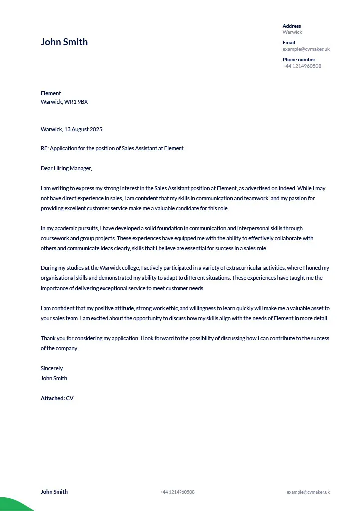Sales cover letter sample no experience