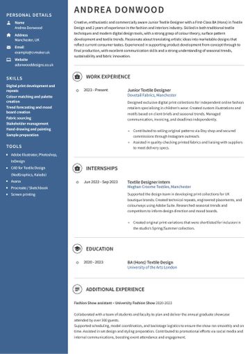textile designer CV example