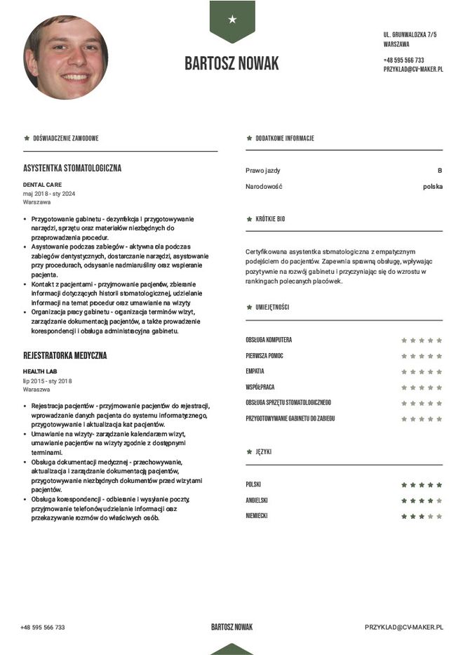 CV asystentka stomatologiczna wzór