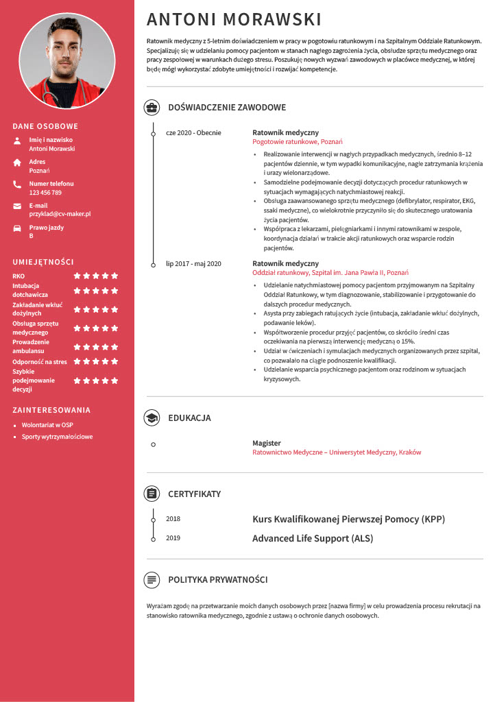 CV ratownik medyczny wzór