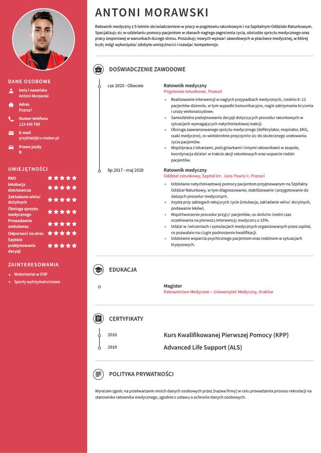 CV ratownik medyczny wzór