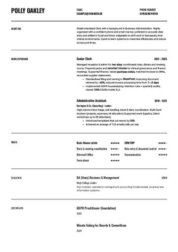 clerk cv example
