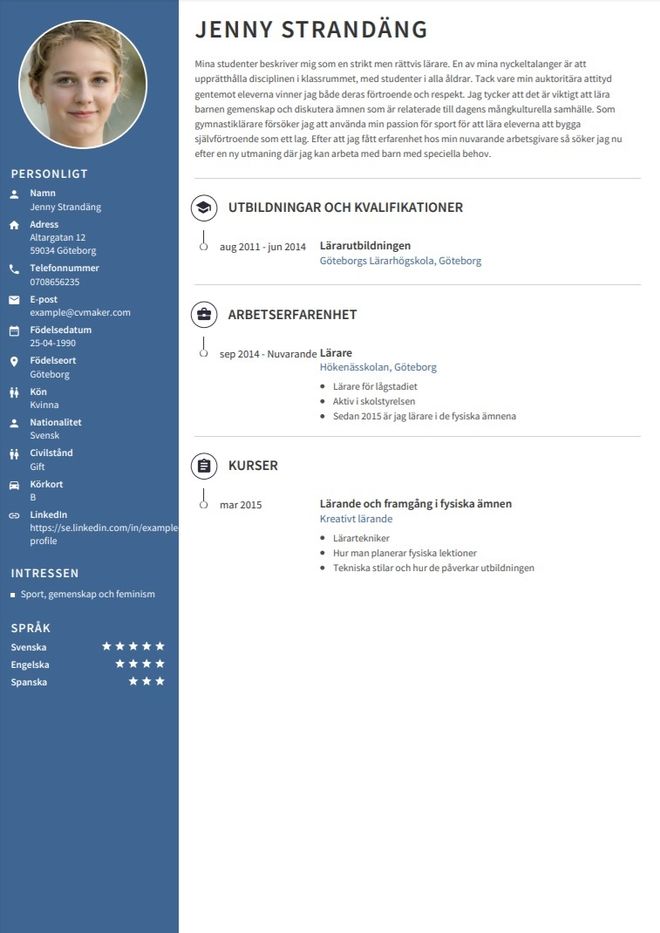 CV exempel – Lärare