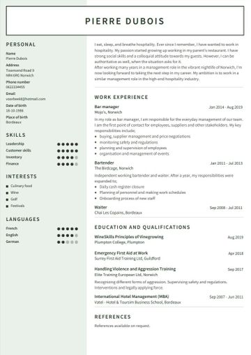 CV anglais exemple