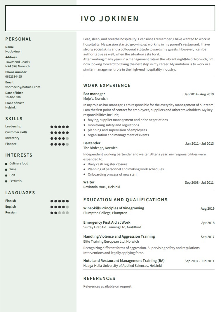 Esimerkki CV englanniksi