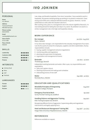 Esimerkki CV englanniksi