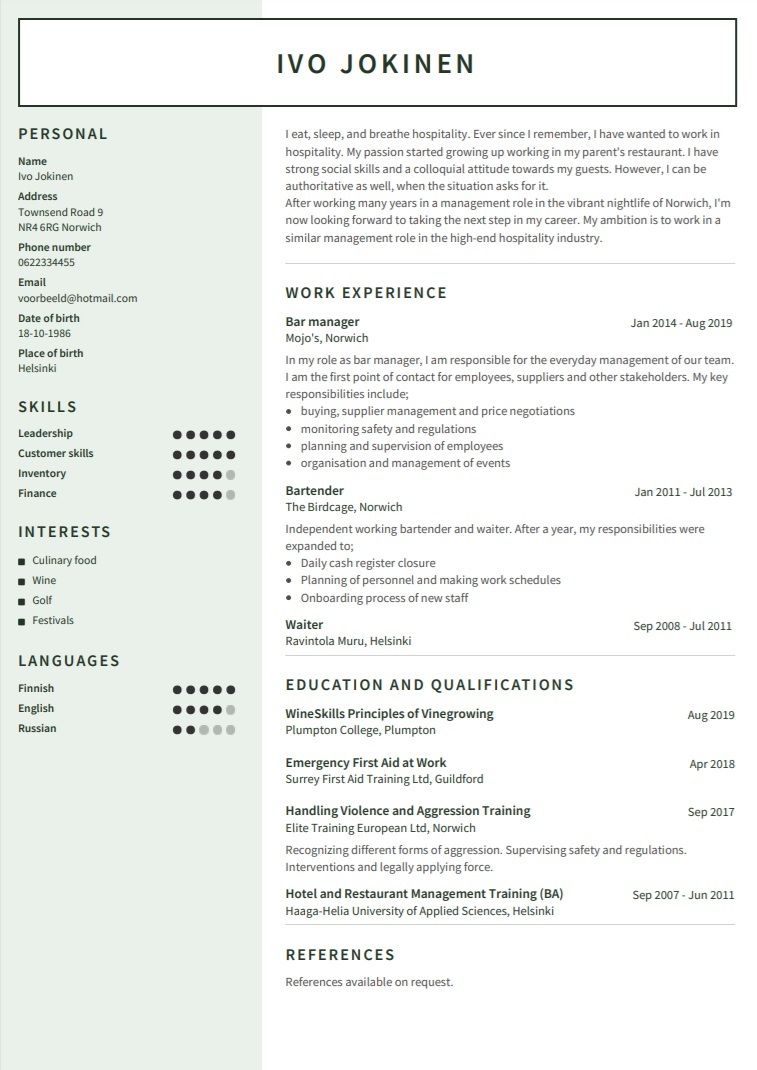 CV englanniksi