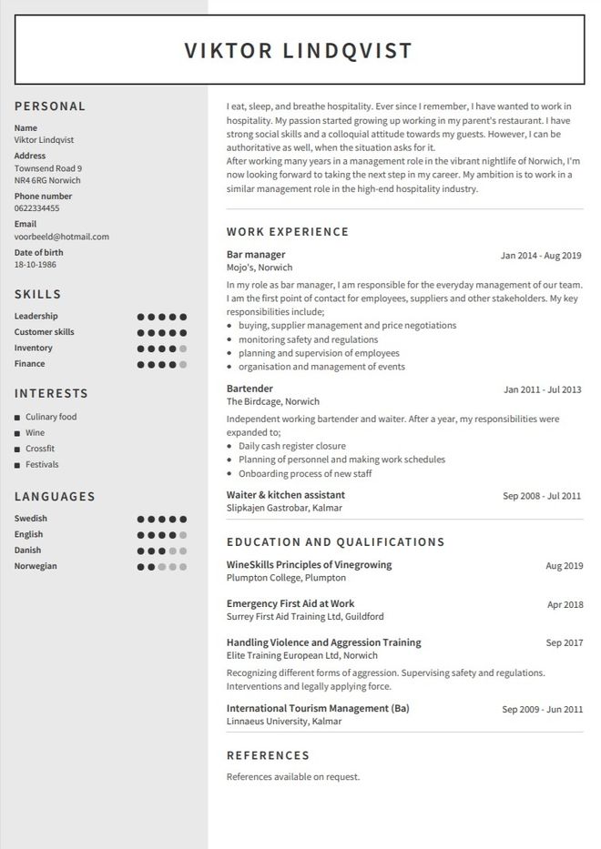 CV pa Engelska exempel