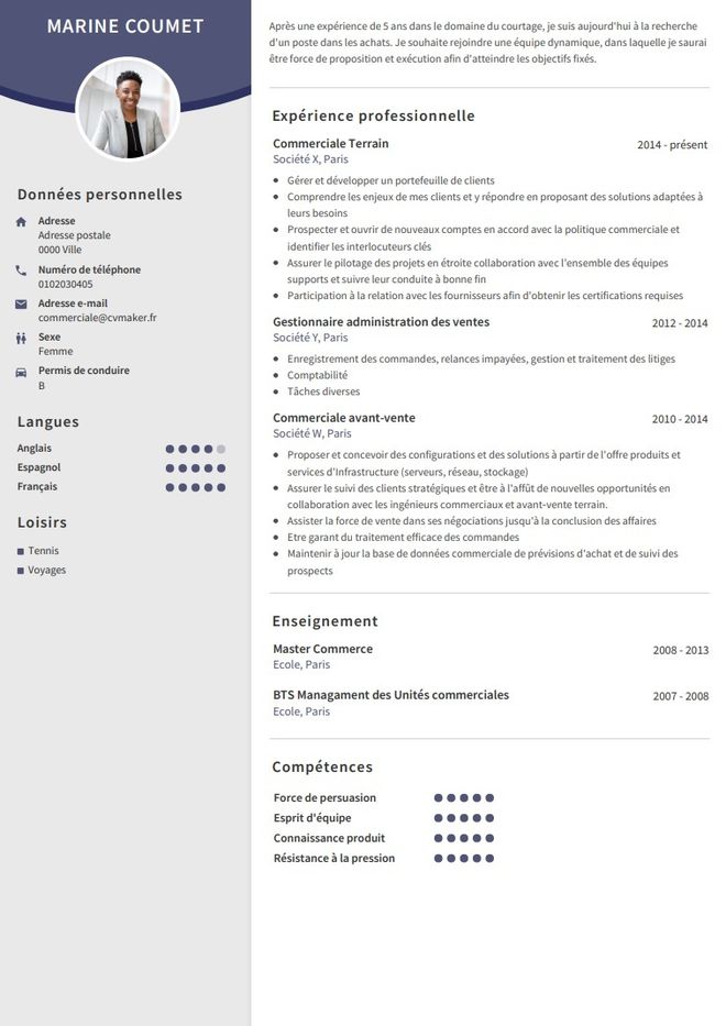 Modèles de CV Commercial