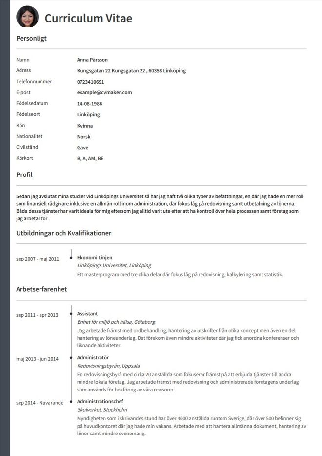 CV exempel – Universitetsutbildad söker Assistenttjänst