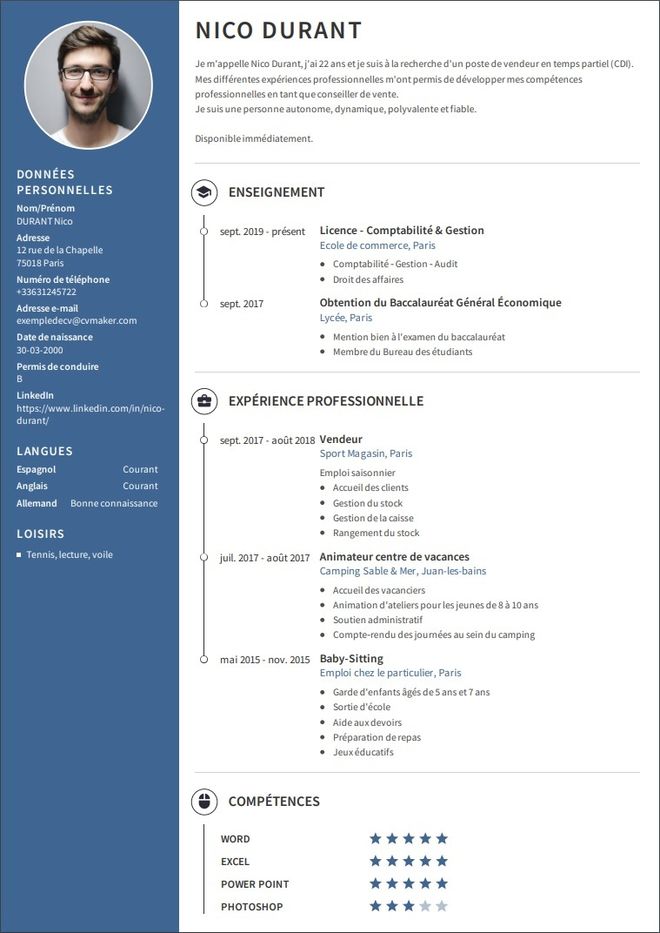 Exemple de CV étudiant