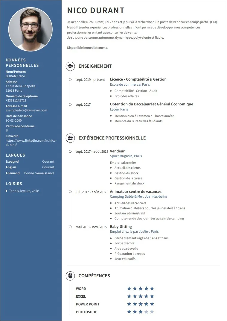 Exemple de CV étudiant