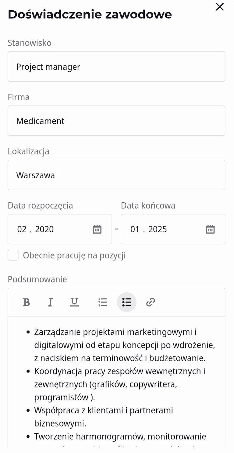 Doświadczenie zawodowe