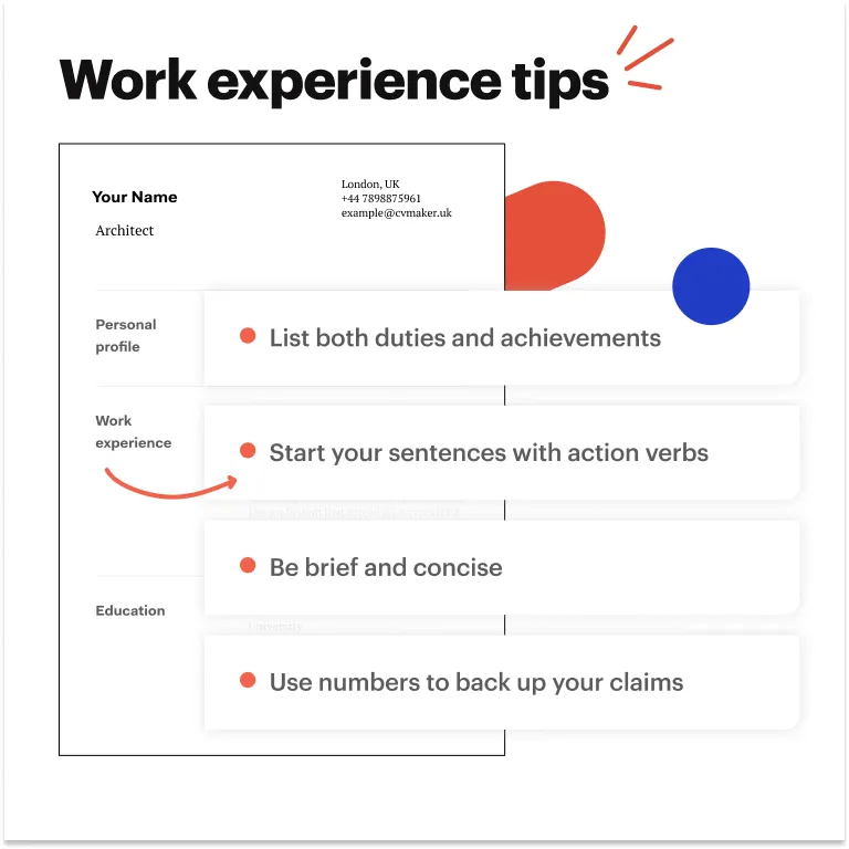 Architect CV work experience tips