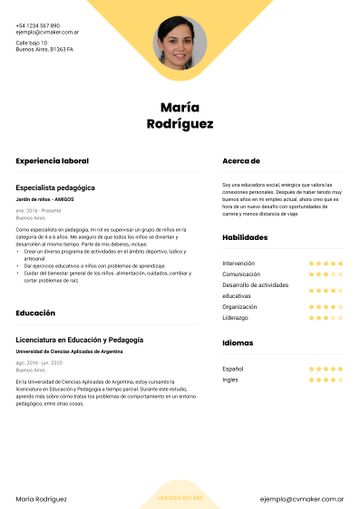 Ejemplo de CV Currículum para pedagogía