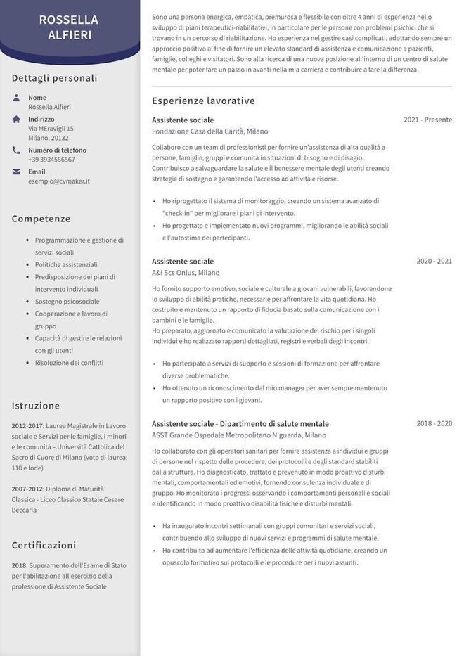 Esempio di curriculum per assistente sociale