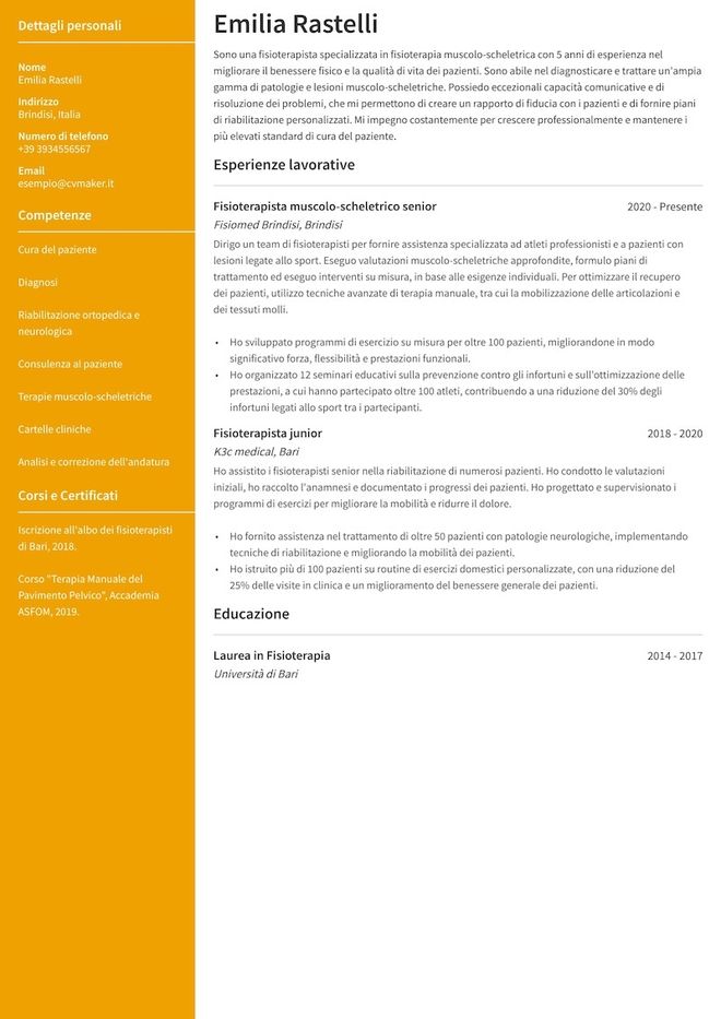 Esempio di curriculum da fisioterapista