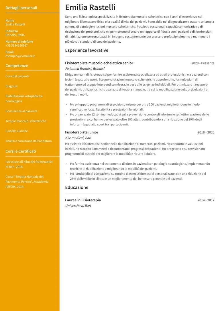 Esempio di curriculum da fisioterapista