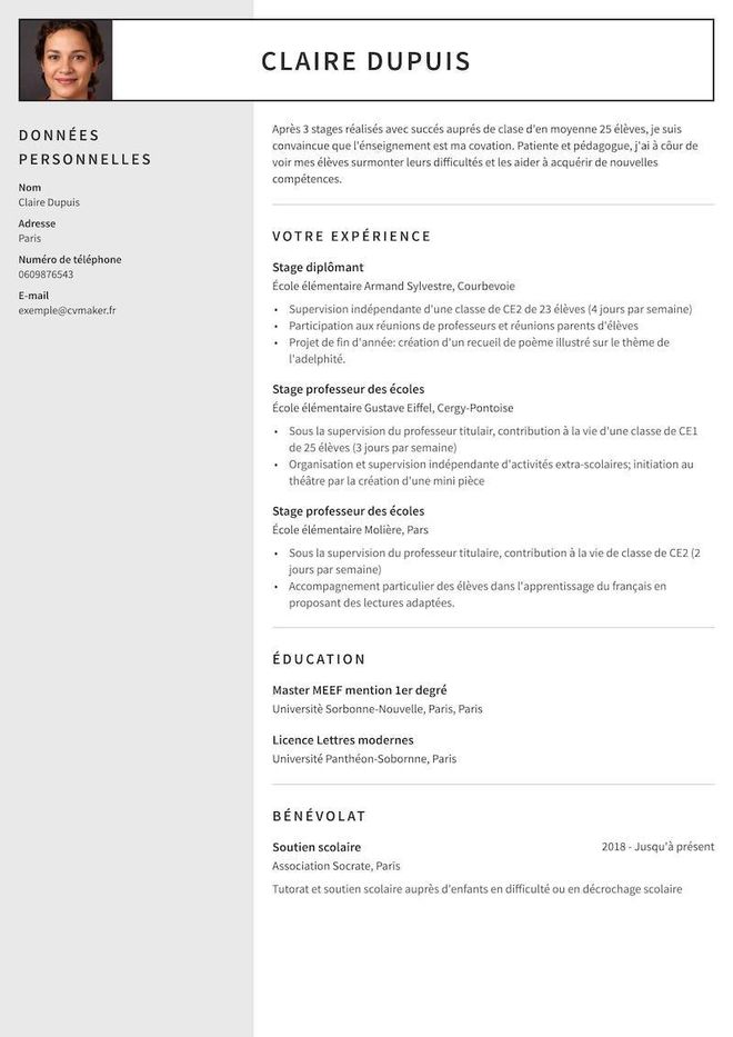 CV exemple d'enseignant