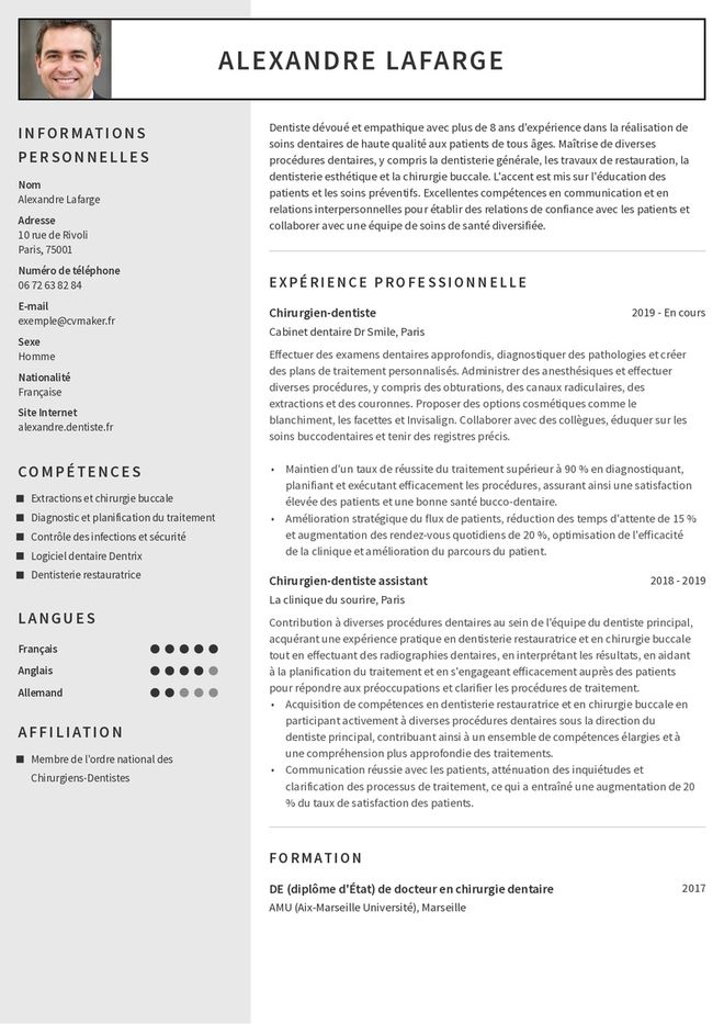 CV dentiste exemple