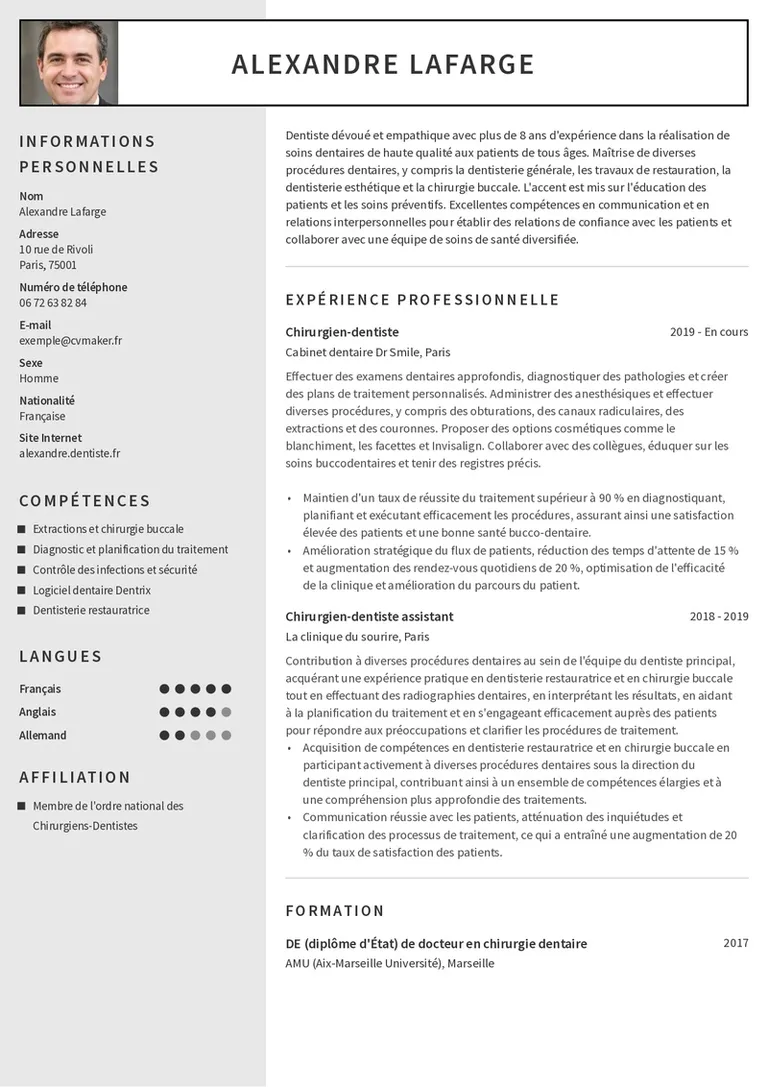 CV dentiste exemple