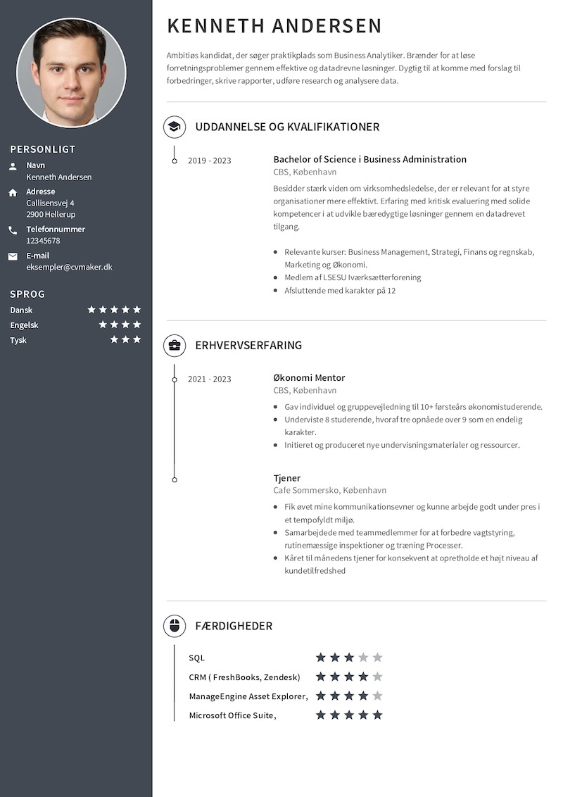 Eksempel på praktik CV