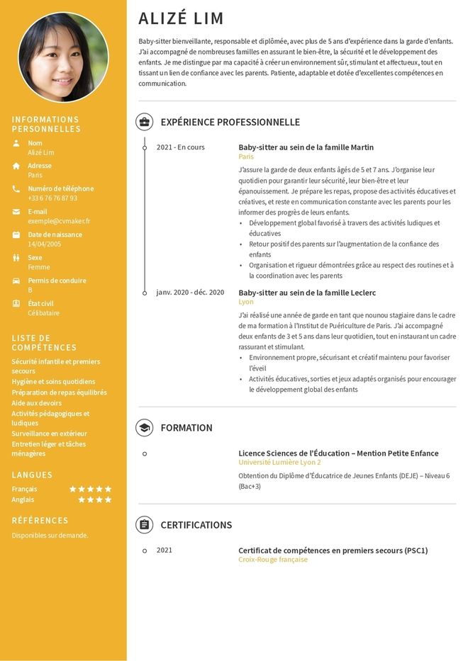 Modèles de CV baby sitter
